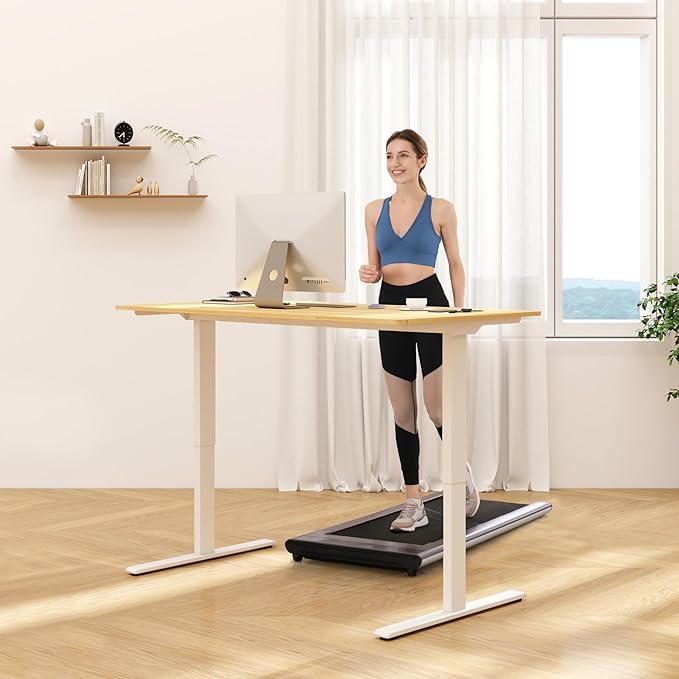 FLEXISPOT Standing Desk Electric Height Adjustable Desk with 48 x 24 Inches Splice Board, Ergonomic Memory Controller, Maple Top + White Frame-DeskLoop Office