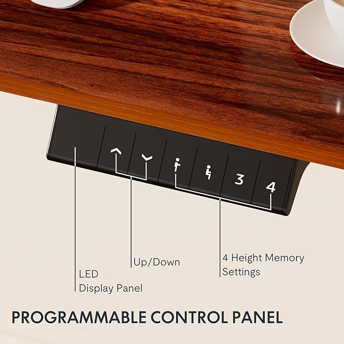 FLEXISPOT EN1 Whole-Piece Standing Desk - 48 x 30 Inches Electric Height Adjustable Sit Stand Desk (Black Frame + 48 in Mahogany Top, 2 Packages)-DeskLoop Office