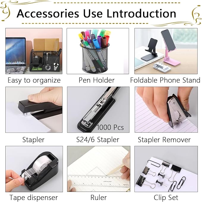 Office Supplies, Desk Accessories, Stapler and Tape Dispenser Set, 1000 Staples - Image 3