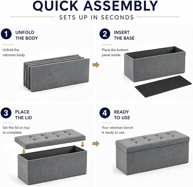 ALASDO 43 Inch Folding Storage Ottoman Bench - Image 4