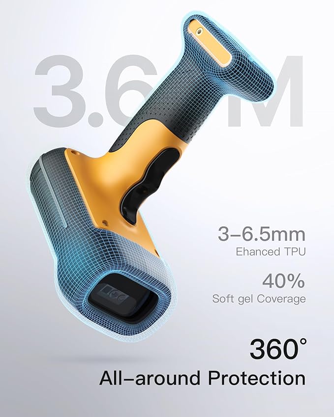Inateck Industrial Barcode Scanner Bluetooth, 1D 2D QR Code Scanner Wireless with IP67 Waterproof and Dustproof, Handscanner with App & SDK, BCST-75-DeskLoop Office