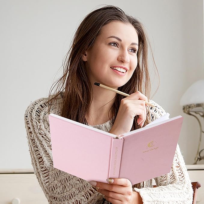 CAGIE Lined Journal Notebook for Women Girls, A5 Hardcover Linen Journals For Writing 256 Pages, Aesthetic Womens Diary, Gifts 8.3'' x 5.7'' Pink-DeskLoop Office