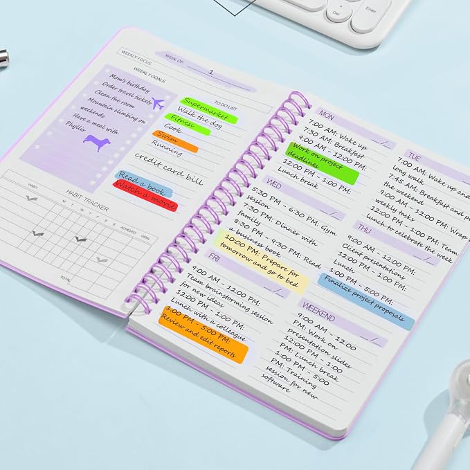 Undated Weekly Planner Purple A5 Personal Goals Journal Non Dated Kids Weekly - Image 2