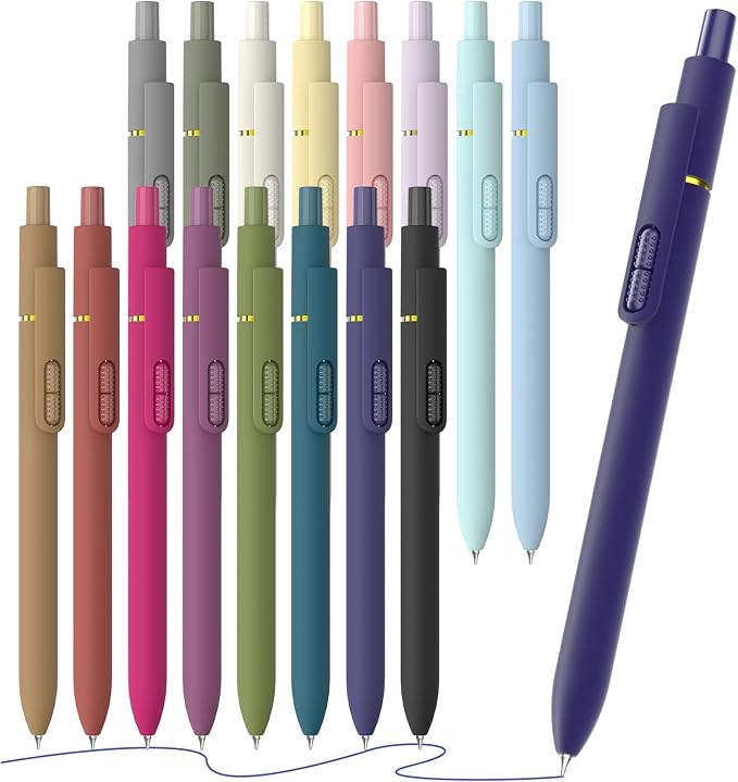 Blue Gel Pens 16 Pack with Fidget Clip, 0.7mm Quick Dry | Retractable Smooth by JIMMIDDA