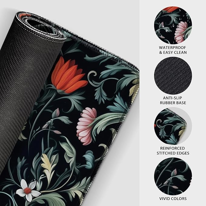 Dark Floral Pattern Large Gaming Mouse Pad 31.5"x15.7"｜XXL Desk Mat, Non-Slip - Image 6