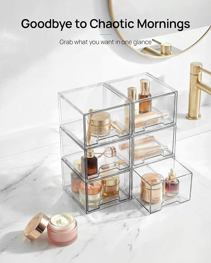 Vtopmart 2 Pack Small Clear Stackable Storage Drawers, Acrylic Bathroom Makeup - Image 3