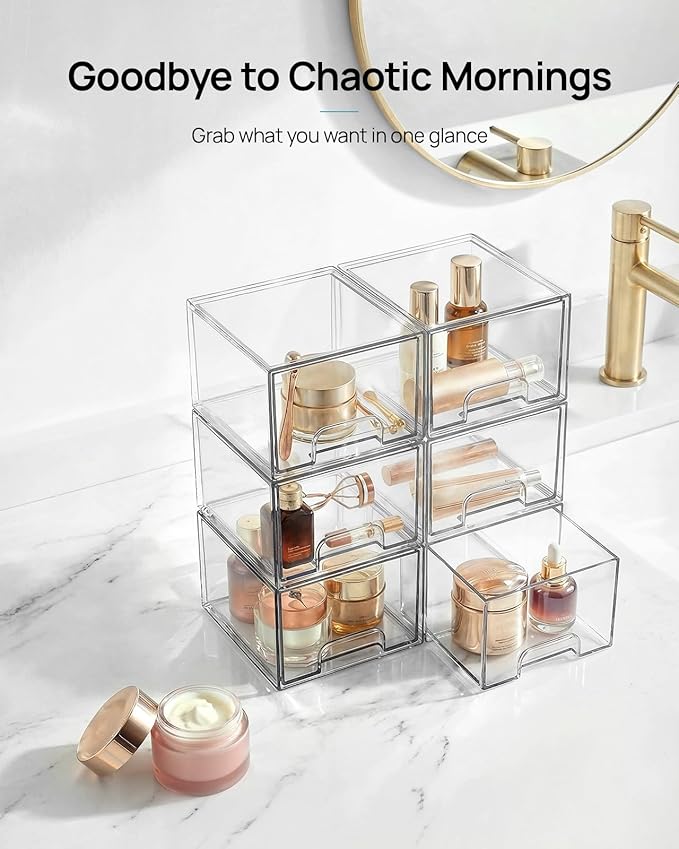Vtopmart 6 Pack Small Clear Stackable Storage Drawers, Acrylic Bathroom Makeup - Image 3