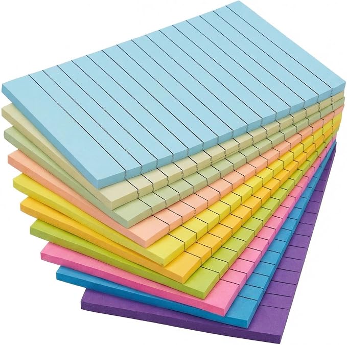 Lined Sticky Notes 4x6 in Post, 10 Pack Bright Large Ruled Post Stickies by Agoer