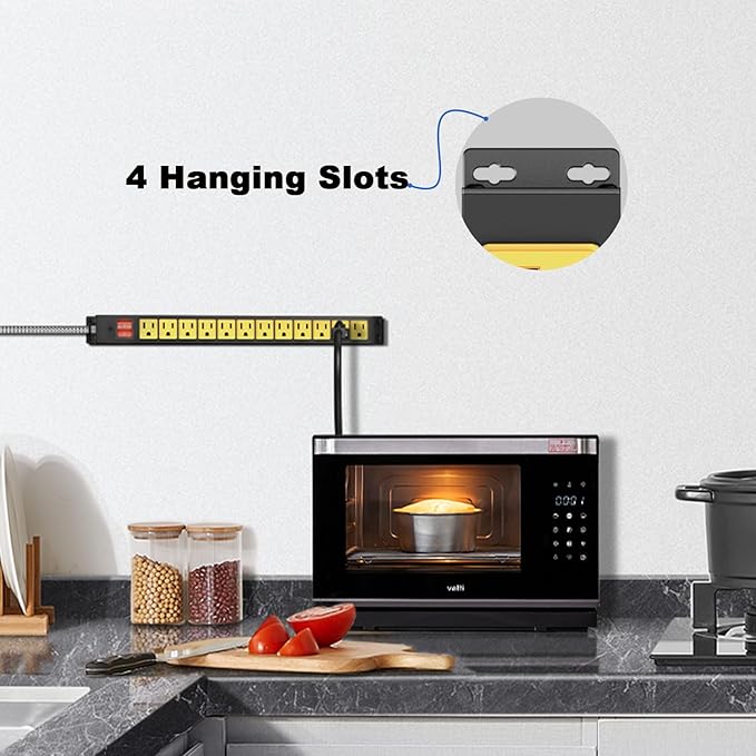 12 Outlet Heavy Duty Power Strip with 15A Circuit Breaker,Metal Wall Mount Power Strip for Garage Workshop Industrial 1200J 15A 125V 1875W 6ft Cord-DeskLoop Office