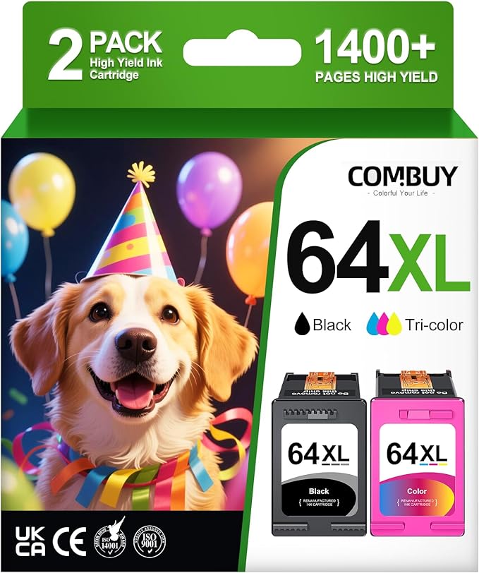 64XL Ink Cartridge Combo Pack Compatible for HP Ink 64 Black and Color 64XL Ink Cartridge Combo Work with Envy Photo 7855 7858 7155 7120 7800 6252 6255 7158 7100 7164 Tango Series Printer-DeskLoop Office