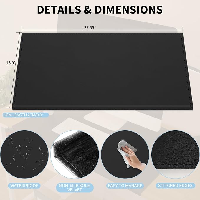 AKOZLIN 27.55”x 18.9" Soft PU Leather Surface Office Desk Mouse Mat Anti-Push - Image 4