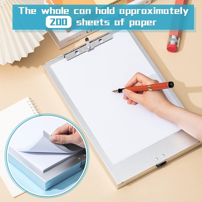 Seajan Aluminum Clipboard with Storage Metal Clip Board Folder Letter Size Form - Image 4