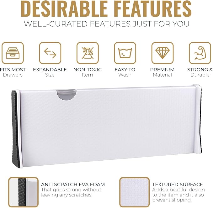 RAPTUROUS Deep Drawer Dividers 8 Pack, 5 Inch Tall, 13-22 Inch Long Expandable - Image 3