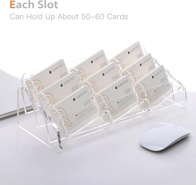 SANRUI Acrylic Business Card Holder for Desk, 3 Tier Clear Tilt Business Name Card Display Holders Stand Storage Organizer Fits 540 Business Cards (Horizontal, 9-Slot)-DeskLoop Office