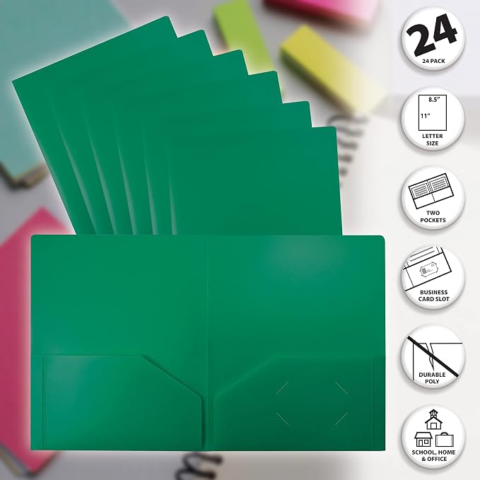 Better Office Products Heavyweight Plastic 2 Pocket Portfolio Folder, Letter - Image 3