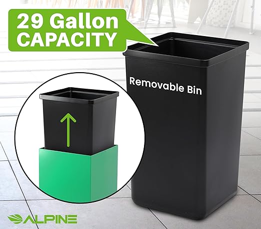 Alpine Commercial Indoor Recycle Bin - 29 Gallon Modern Looking Green Recycle Bin, Office Recycling Bins, Metal Trash and Recycling Container with Stickers & 3 Optional Lids (lid Sold Separately)-DeskLoop Office