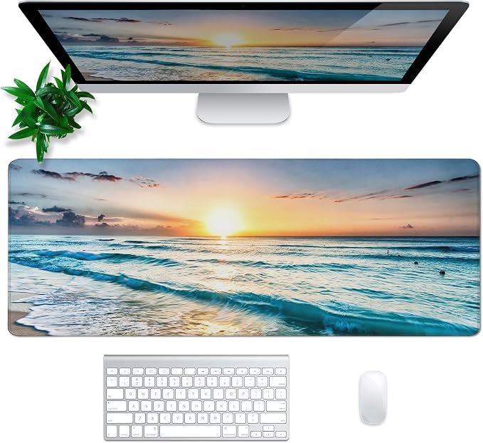 Sunrise Beach Mouse Pad Abstract Sea Mouse Pad 31.5x11.8 Inch Japanese Texture - Image 2