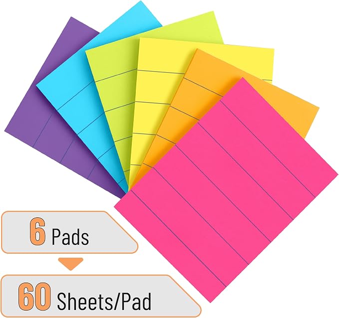 Mr. Pen- Small Lined Sticky Notes, 1.5" x 2", 6 Pads, 60 Sheets/Pad | Vibrant - Image 2