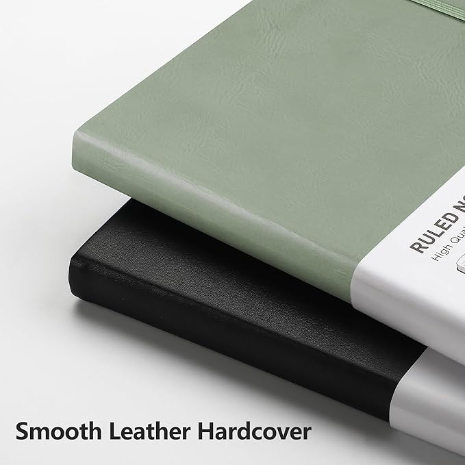 RETTACY Lined Journal Notebook, 192 Numbered Pages, A5 Medium Size (5.7'' x 8.3''), for Men & Women, Journaling, Writing, Work & Office, Leather Hardcover, 100 GSM Thick Paper (Sage Green)-DeskLoop Office