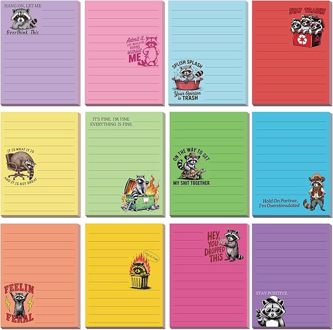 12 Pcs Funny Sticky Notes for Work 4x3 Inches Sarcastic Self Adhesive Notepads by Saypacck