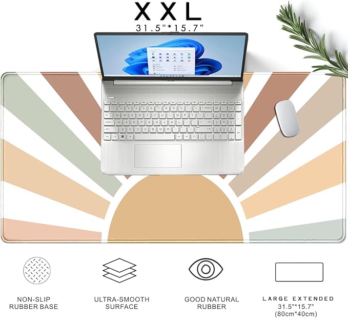 Boho Desk Mat, Sunshine Large Mouse Pad, XXL Mousepad Long Laptop Keyboard Mat - Image 6