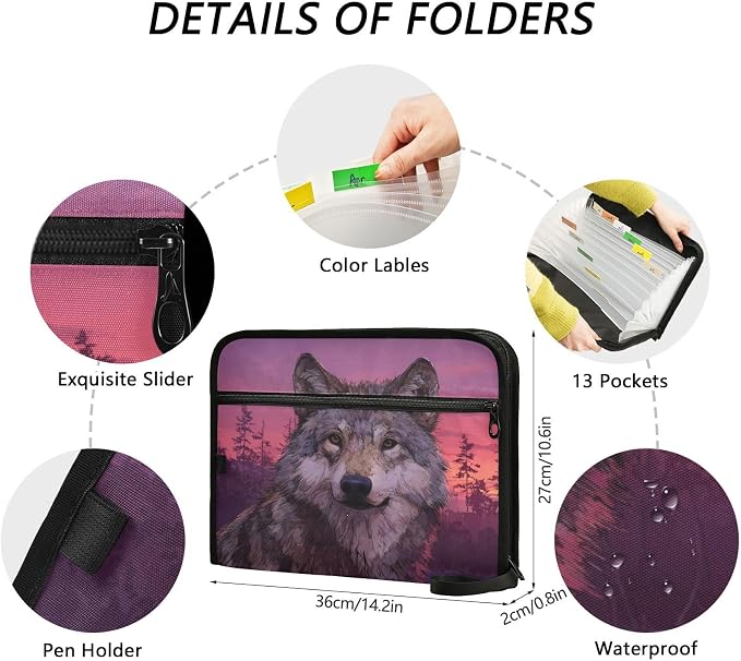 Wolf Purple Accordion File Organizer Expanding Document Folder - Image 3