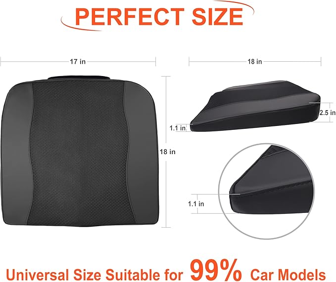 Car Seat Cushion, Comfort Memory Foam Car Cushions for Driving - Sciatica & Lower Back Pain Relief, Driver Seat Pillow for Auto, Office Chair, Wheelchair - Black-DeskLoop Office