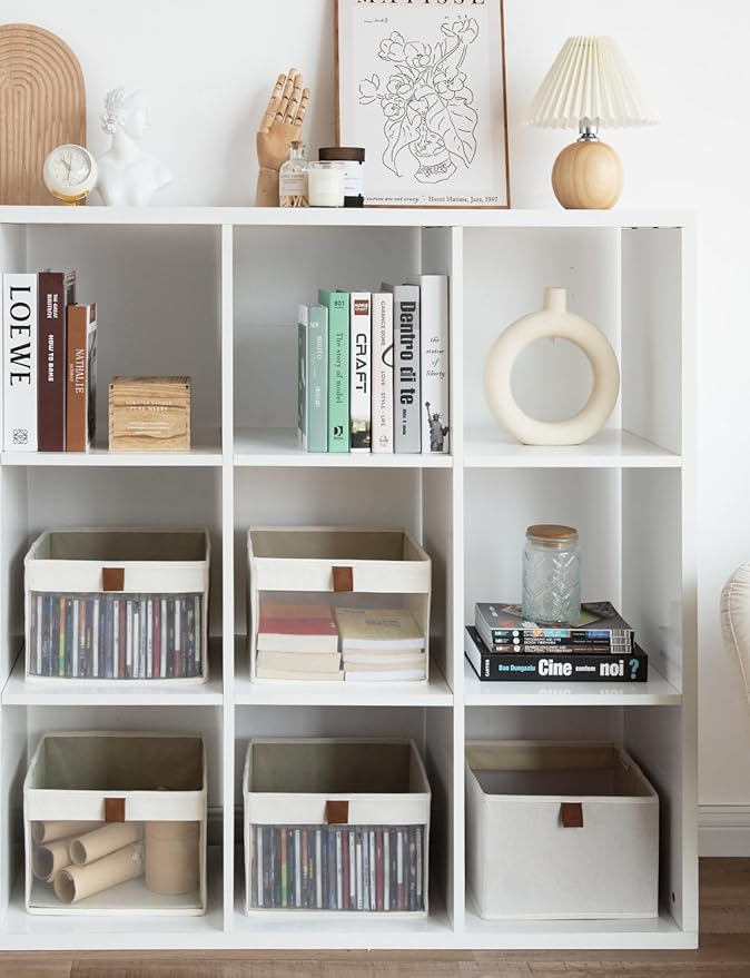 StorageWorks Closet Storage Bins, Storage Baskets with Clear Window and Handles, Foldable Fabric Organizer for Clothes, Shelves, Beige, 3 Pack-DeskLoop Office