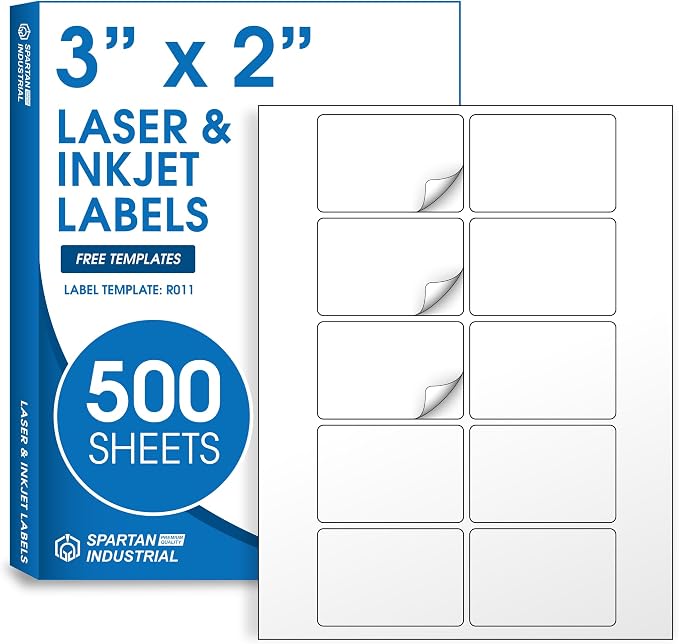 3" X 2" Matte White Printable Shipping Labels Mailing and Address Labels by SpartanIndustrial
