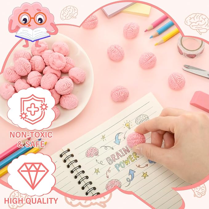 Gilprop 48 Pcs Brain Shaped Erasers Bulk, 1 Inch Mini Halloween Erasers - Image 4