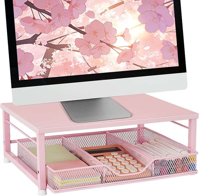Small Pink Laptop Stand for Desk, Monitor Stand, Office Desk Accessories by Illuminatinglifewiththewarmthandloveoflight