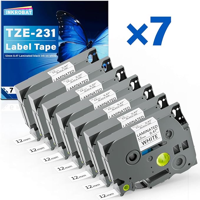 TZE-231 Label Maker Tape 12mm 0.47 Laminated Black on White Replacement by Unknown