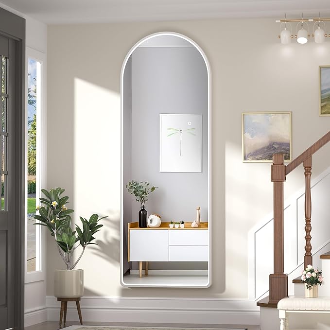 Hasipu 65" X 24" Full Length Mirror with Lights, White Frame Arch Led Mirror Full Length and 3 Colors Temperatures & Brightness Adjustable,Light Up Mirror Full Body for Bedroom Cloakroom Living Room-DeskLoop Office