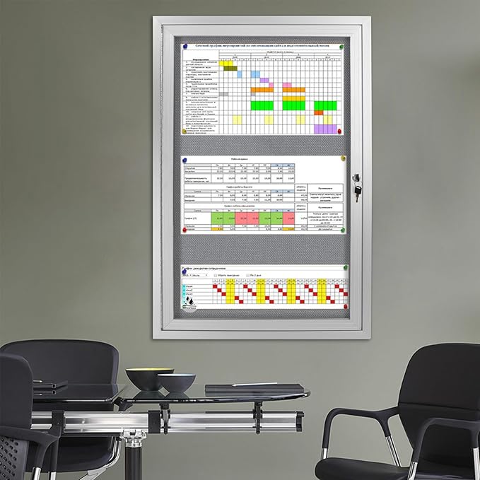 Outdoor Weatherproof Enclosed Fabric Bulletin Board,Noticeboard Case with Lockable Glass Door,Silver Aluminum Frame, 36x24 Inch (5xA4)-DeskLoop Office
