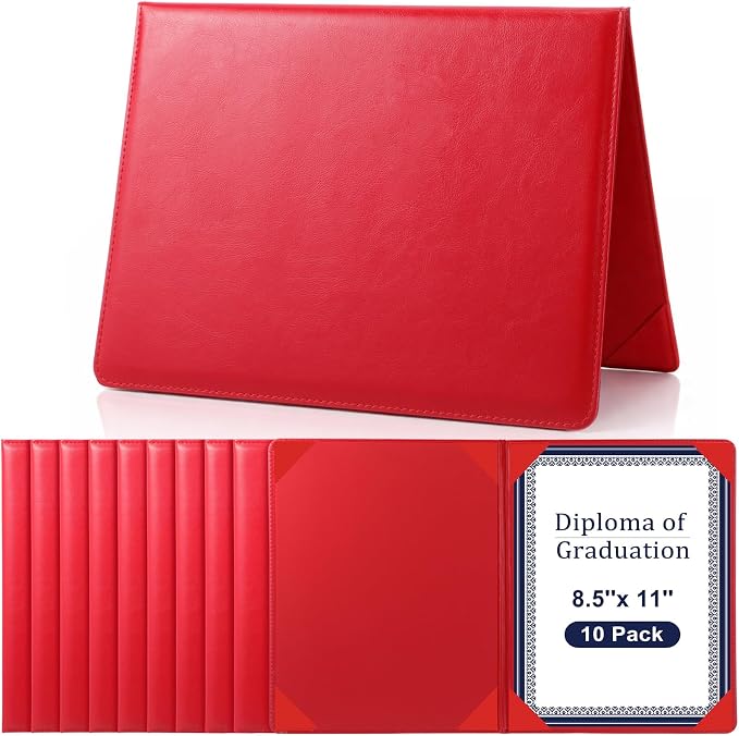 Tenare 10 Pcs Red Leather Certificate Holder 8.5 x 11 PU Phd Bachelor Master by Tenare