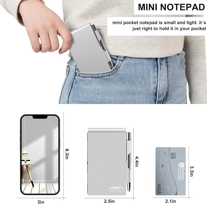 amassan Metal Pocket Notebook, Portable Small Pocket Notepad Aluminum Note Case - Image 6