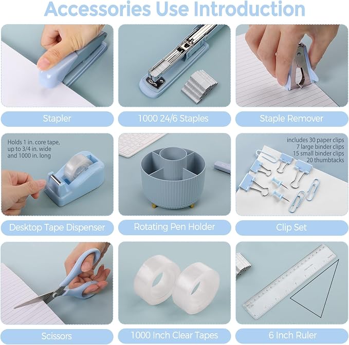 SKYDUE Desk Organizers and Accessories 10Pcs, 360-Degree Rotating Pen Holder - Image 5