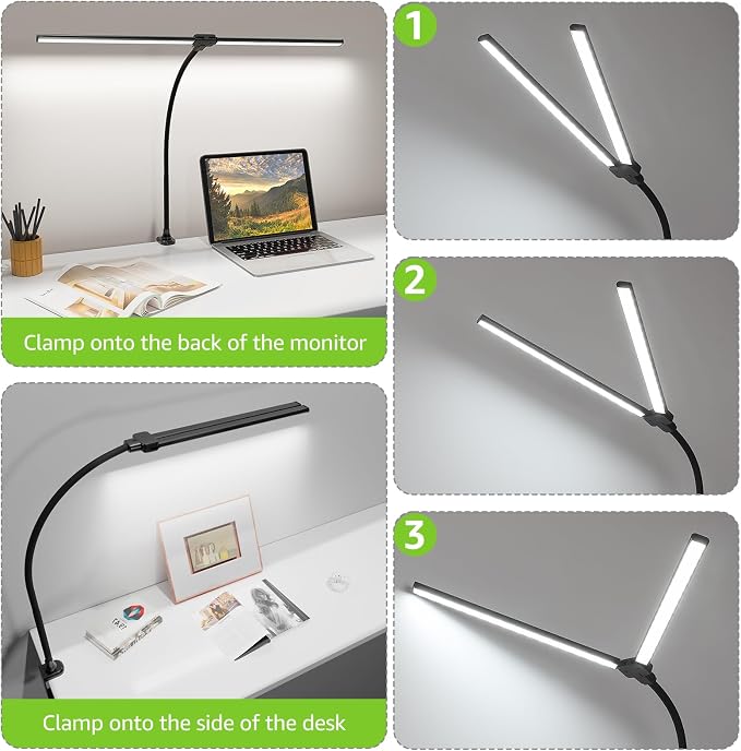 ShineTech LED Desk Lamp for Home Office, 3000K Warm White Double Head Architect - Image 6