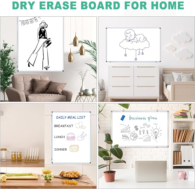 H-Qprobd 4' x 3' Whiteboard Dry Erase White Board for Wall 48x36 (2pcs) Magnetic Boards for Office Classroom & Home, Small Wall Whiteboard Including 6 Markers, 20 Magnets, 2 Erasers-DeskLoop Office
