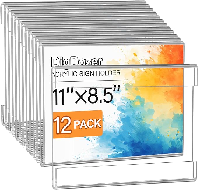 12 Pcs Acrylic Sign Holder 11 x 8.5, Horizontal Wall Mount Sign Holders by Unknown