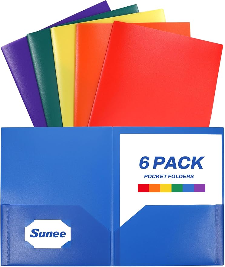 SUNEE Folders with Pockets, Plastic Folders with Pocket, Poly Folder by SUNEE