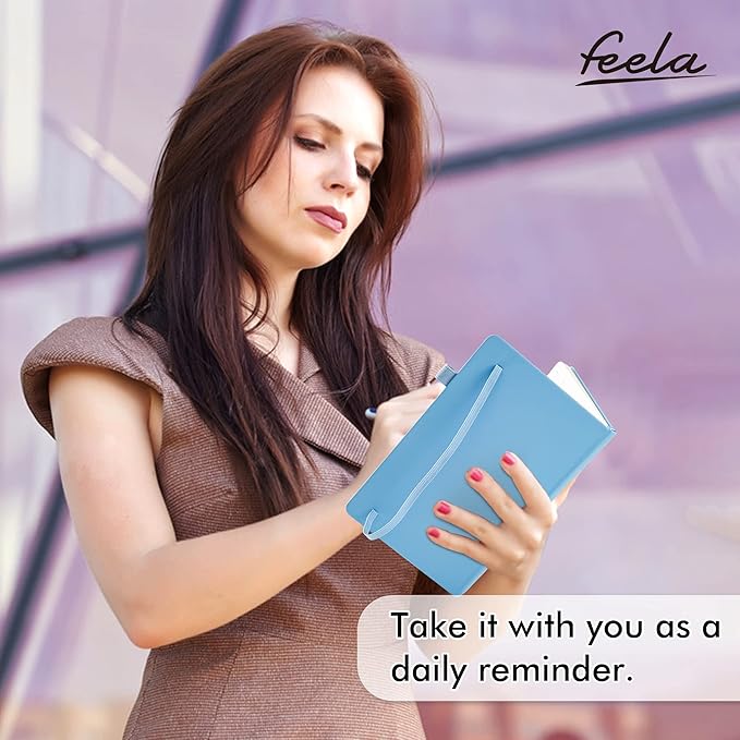 feela 5 Pack Notebooks Journals Bulk, Hardcover Classic Ruled Lined Journals with Pen Holder for Women Girls School Business Supplies, with 5 Black Pens, 120 GSM, 5.1”x8.3”, A5, Blue-DeskLoop Office