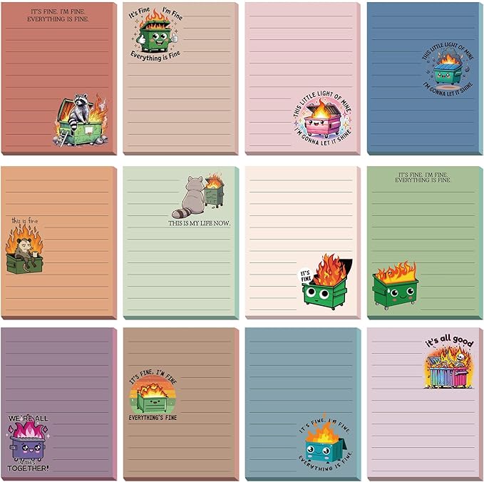 12 Pcs Funny Sticky Notes for Work 4x3 Inches Sarcastic Self Adhesive Notepads by Saypacck
