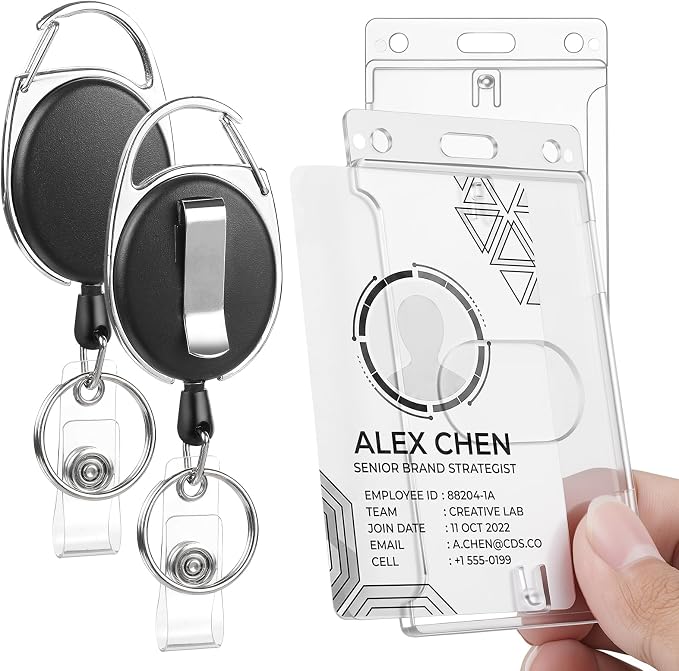 2 Set Badge Holder Retractable Clip Badge Reels by BESARME