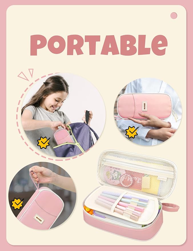 SUNEE Cute Pencil Case, Aesthetic Pen Pouch, Colored Large Pencil Bag - Image 6