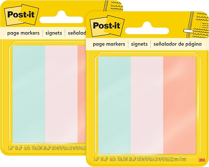 Post-it Page Markers, 1 in x 3 in, 100 Sheets/Pad, 3 Pads/Pack by Unknown