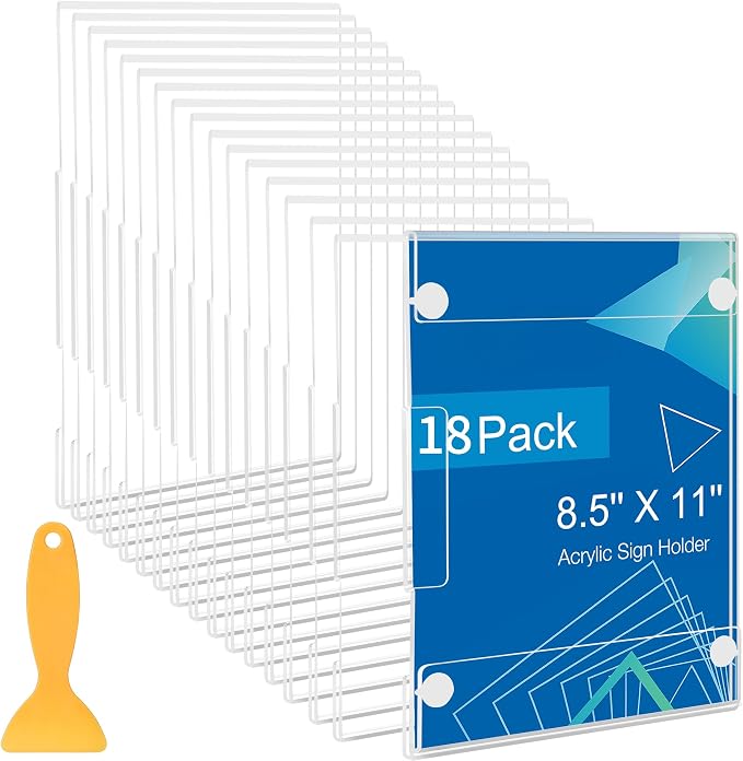 DECOHOBO 18 Pack Acrylic Sign Holder 8.5 x 11 Wall Mount, Vertical & Horizontal by DECOHOBO