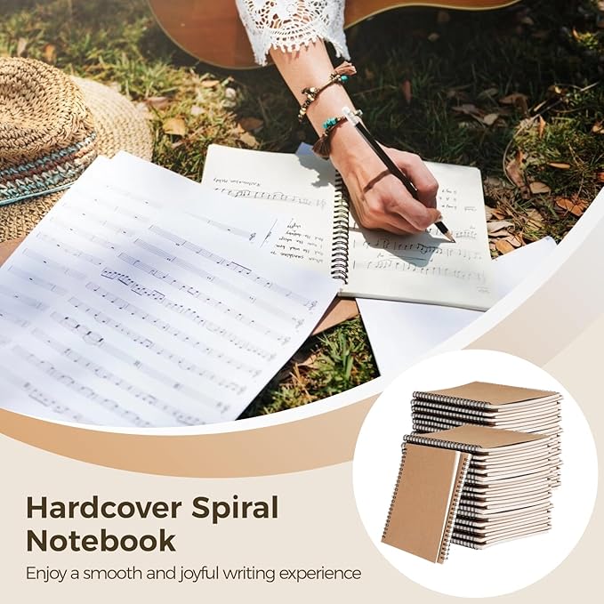 Lnrueg 48 Pcs A5 Spiral Notebooks - Brown Kraft Paper Cover Notebooks, Hardcover Lined Notebooks, Sturdy Travel Journals with Smooth 70GSM Paper for School, Office, Travel, 100 Pages-DeskLoop Office