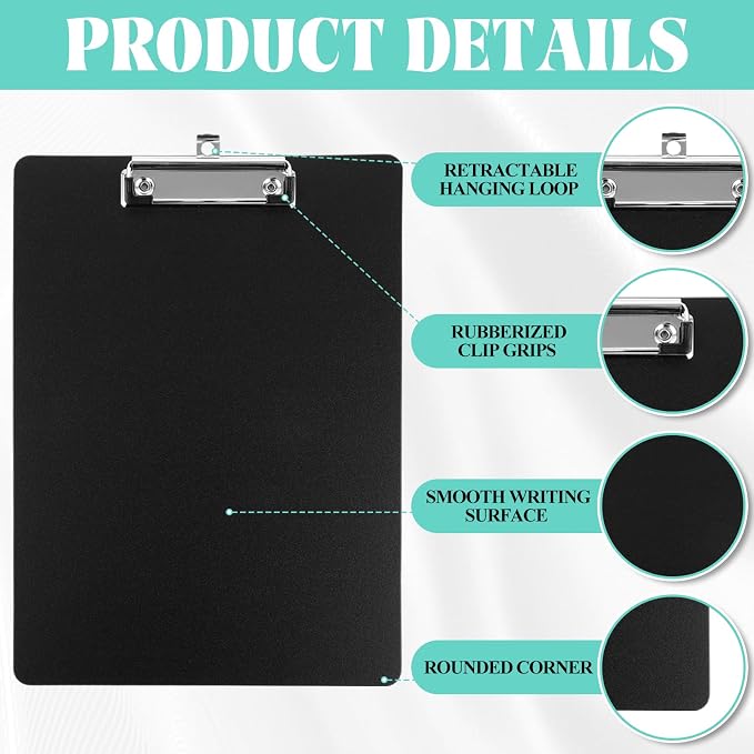 MIVIDE 30 Pack Black Clipboards, Plastic Office Clipboard 12.4 x 8.9 Inch Size - Image 3