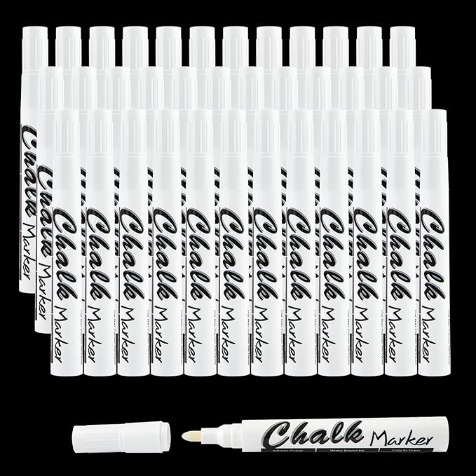 Volcanics White Liquid Chalk Markers 36 Pack Chalk Pens for Blackboard, Chalkboard, Windows, Glass, LED Board, Bistro Signs – Erasable Water-Based Ink Ideal for Teachers, Artists & DIY Projects-DeskLoop Office